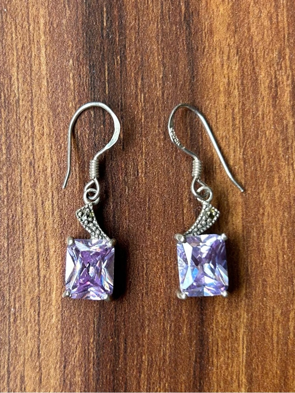 Silver Drop Amethyst Earrings